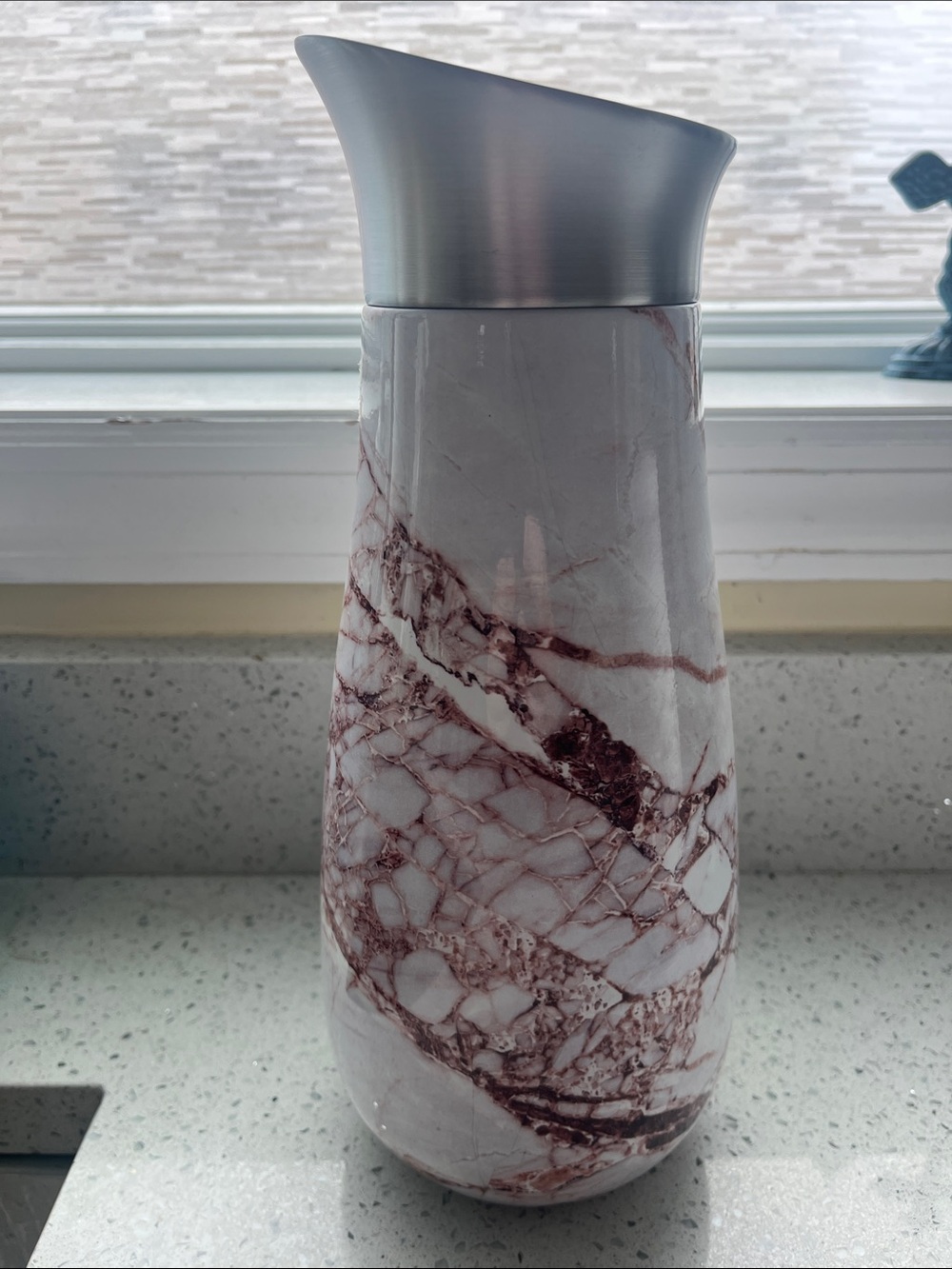 Marble-Pattern Pitcher with Silver Spout - White and Rose